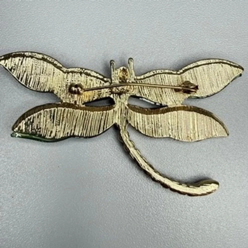 Large‎ Dragonfly Brooch Green Blue Rhinestone Whimsical Insect